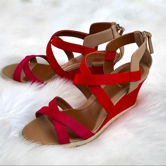 FENDI Shoes - FENDI Rio Tricolor Elastic Wedge Pink Red Sandals